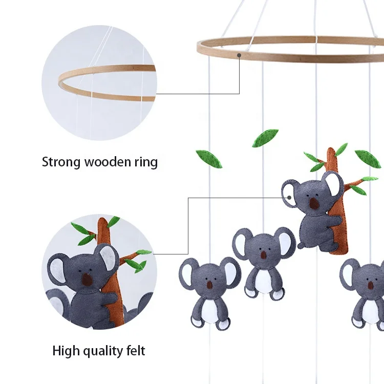 
Заводская цена, мобиль для детской кроватки с изображением лесных животных, милые куклы, коала, медведь, войлочный детский мобильный, подвесные листья, детский войлочный мобильный 