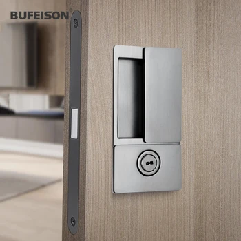 Door lock flat embedded handle movable Bedroom door lock concealed door magnetic suction