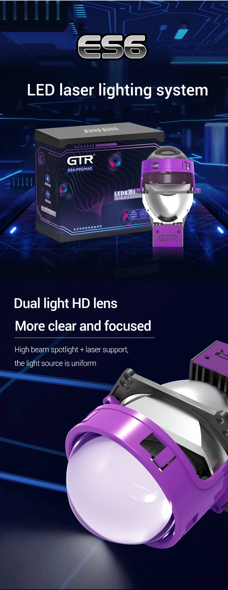 Customized Gtr Es6 High Power 60wbiled Laser Projector Lens 3 Inch