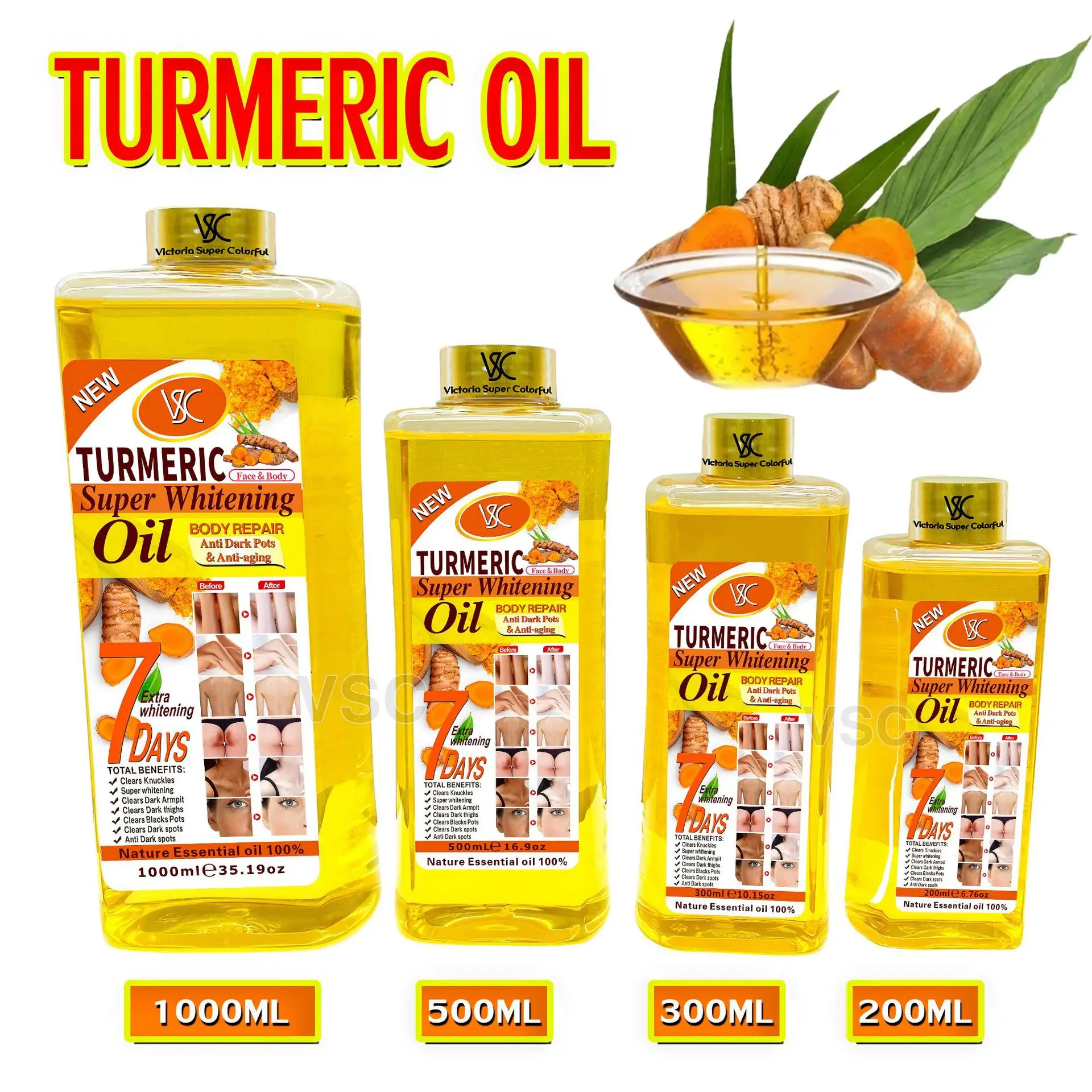 High Quality 1000ml Turmeric Oil Super Whitening Oil Skin Antiaging
