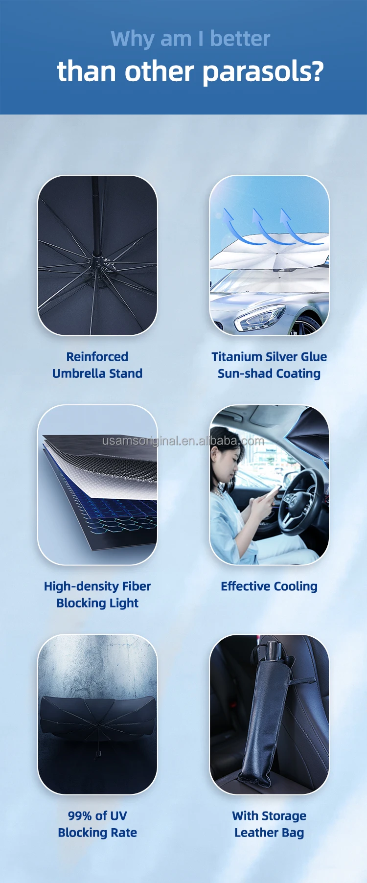 Usams 2021 ZB235 pliable parapluie voiture avant Sun Shade Cover