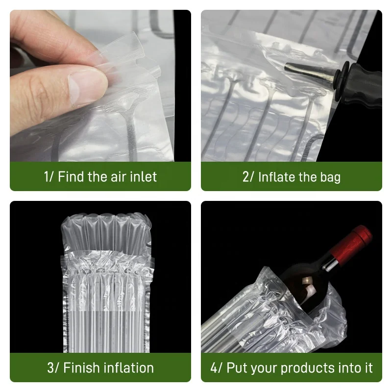 Durable Delivery Wine Bottle Protector Eco Friendly Plastic Air Cushion Bag Inflatable Packaging Shockproof Air Column Bag