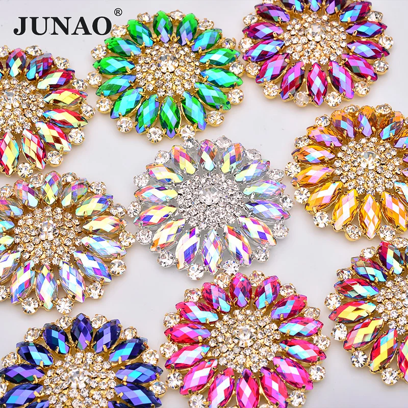 50*115mm Sewing Blue AB Strass Flower Applique Crystal Buckle Bikini Connector Glass Rhinestone Chain for Bra Dress Decoration