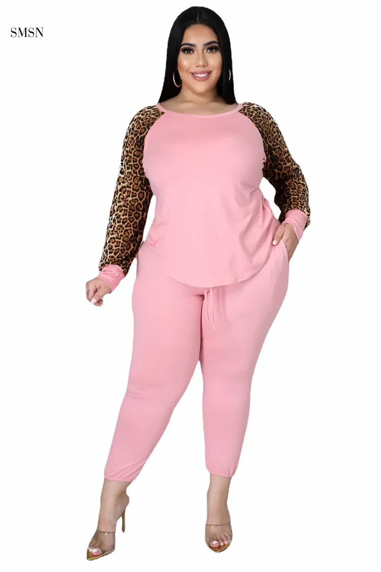 SMSN OSINA Good Quality Autumn Leopard Print Long Sleeve Women Pants Set Lounge Wear Plus Size Women Clothing Two Piece Set