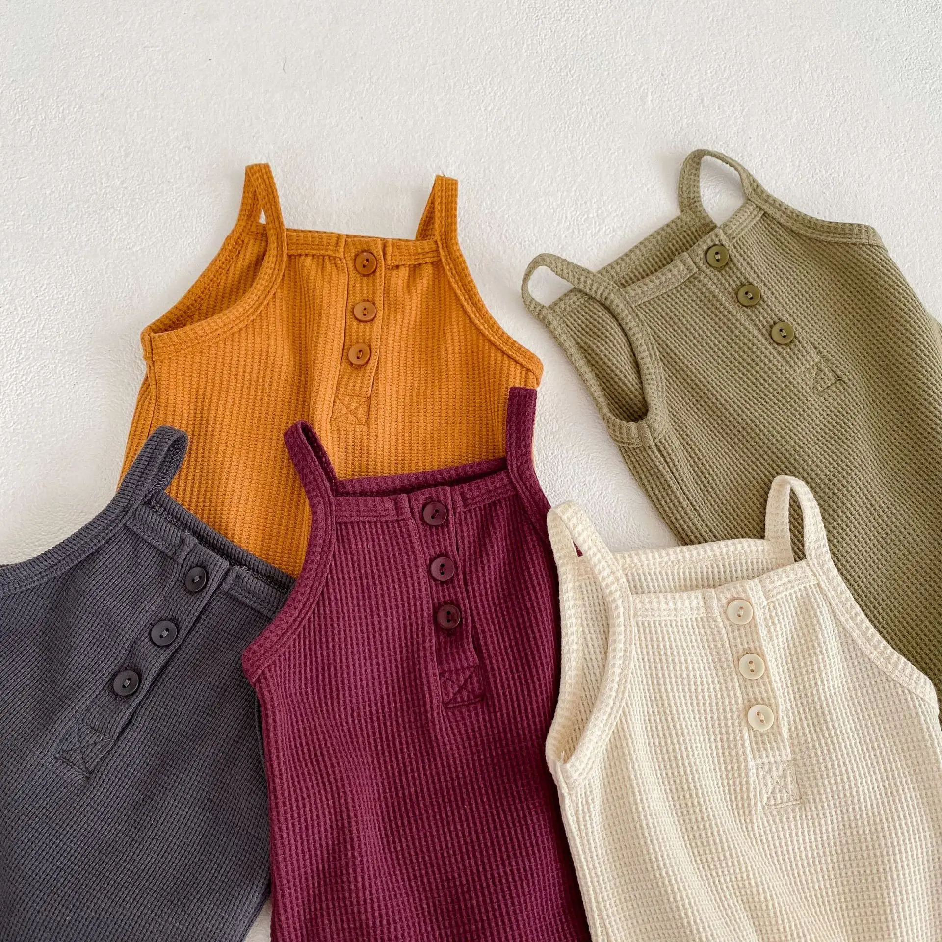 Wholesale Baby Bodysuits Solid Cotton Tank Top Onesies