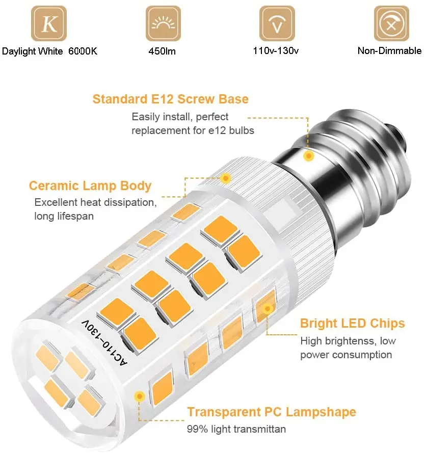 
Горячая Распродажа, эквивалентная осветительная лампа Candelabra 50 Вт, дневной свет, белые светодиодные лампы E12, светодиодная лампа E12, свечеобразная лампа 