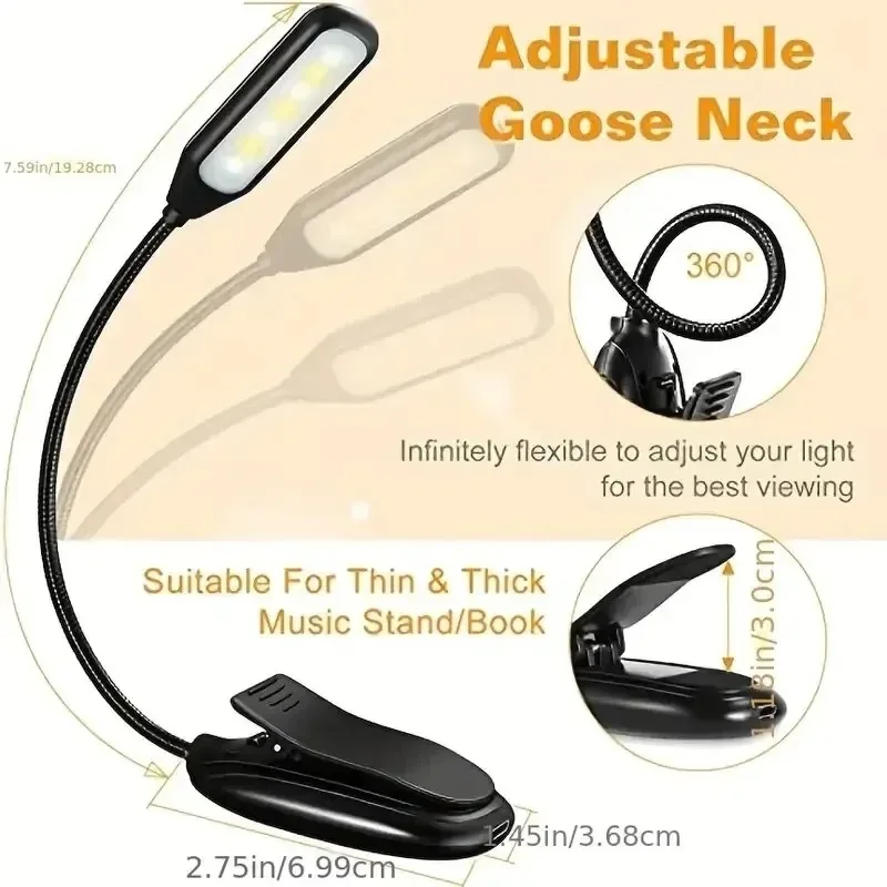 Modern Double Pole LED Book Light Battery-Powered Charging Piano Light for Music Score Clip for Reading Watching Living Room
