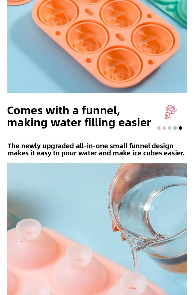 Food Grade Silicone 6 Grid Rose Ice Grid Leak-Proof Whiskey Ice Mold with Buckle Ice Cream Tools supplier