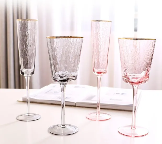 CHINABRETT - Creative Crystal Champagne Glass Goblet Red Wine Glass With Gold Rim Gold rim glass cup 16