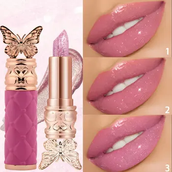 Hot Selling Modern Pearlescent Long Lasting Moisturizing Color-Changing Butterfly Head Fancy Lipstick Makeup Fashion Style