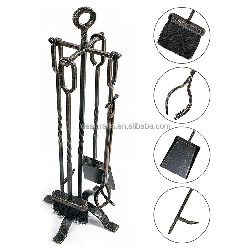 5 Pieces Twist Fireplace Tools Sets Indoor Fireplace Set With Poker