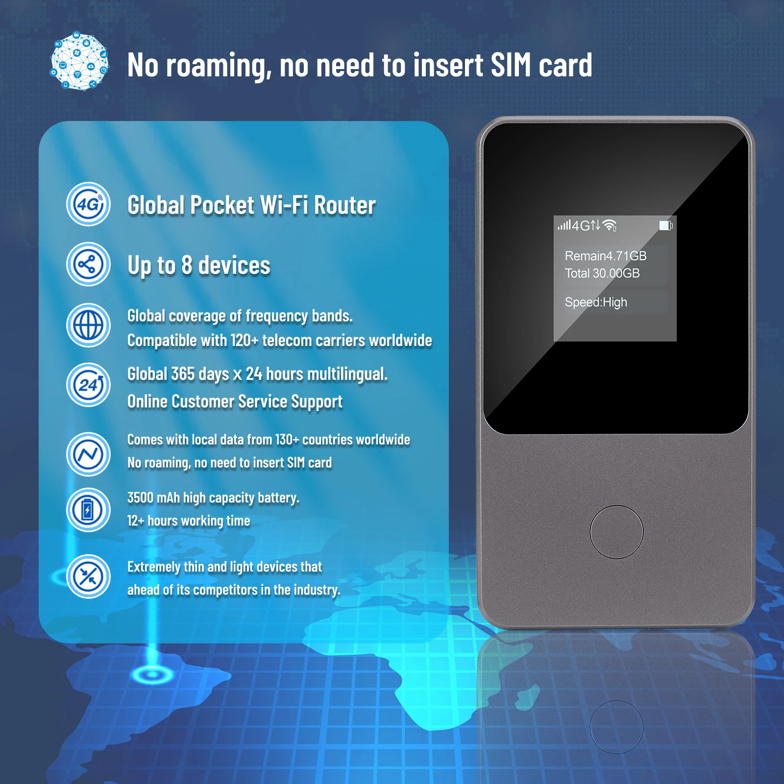 Kuwfi 4G LTE Mobile Hotspot - No SIM Card Needed for 160 Countries