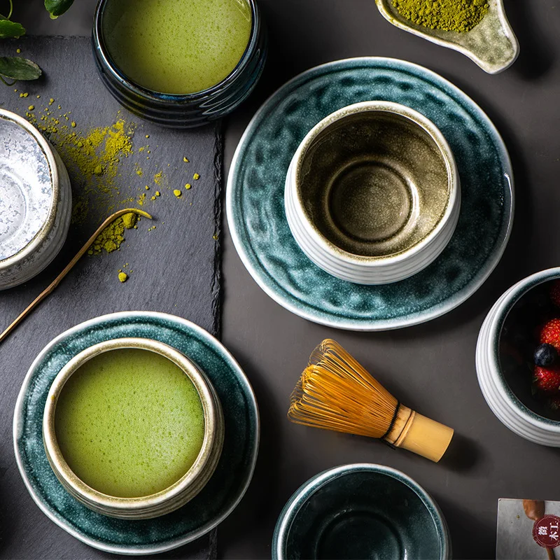 Japanese Style Temmoku Glaze Japan Matcha Green Tea Bowl Handmade Drinkware Ceramic Matcha Whisk and Bowl Set