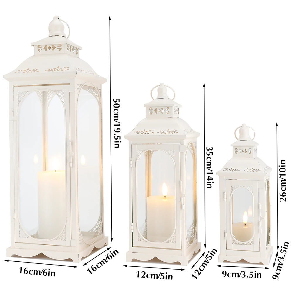 TRIROCKS Set Of 2 Vintage Hanging Lanterns - 21.5" & 16" Tall, Metal & Glass, White & Gold