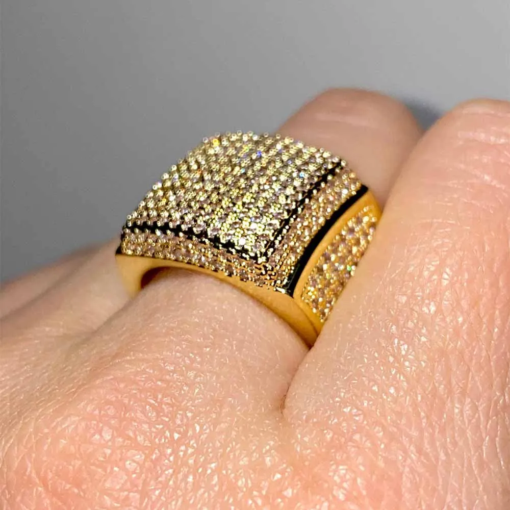 Iced Out Micro Pave Cz 18k Gold Custom Diamond Ring For Men Brass