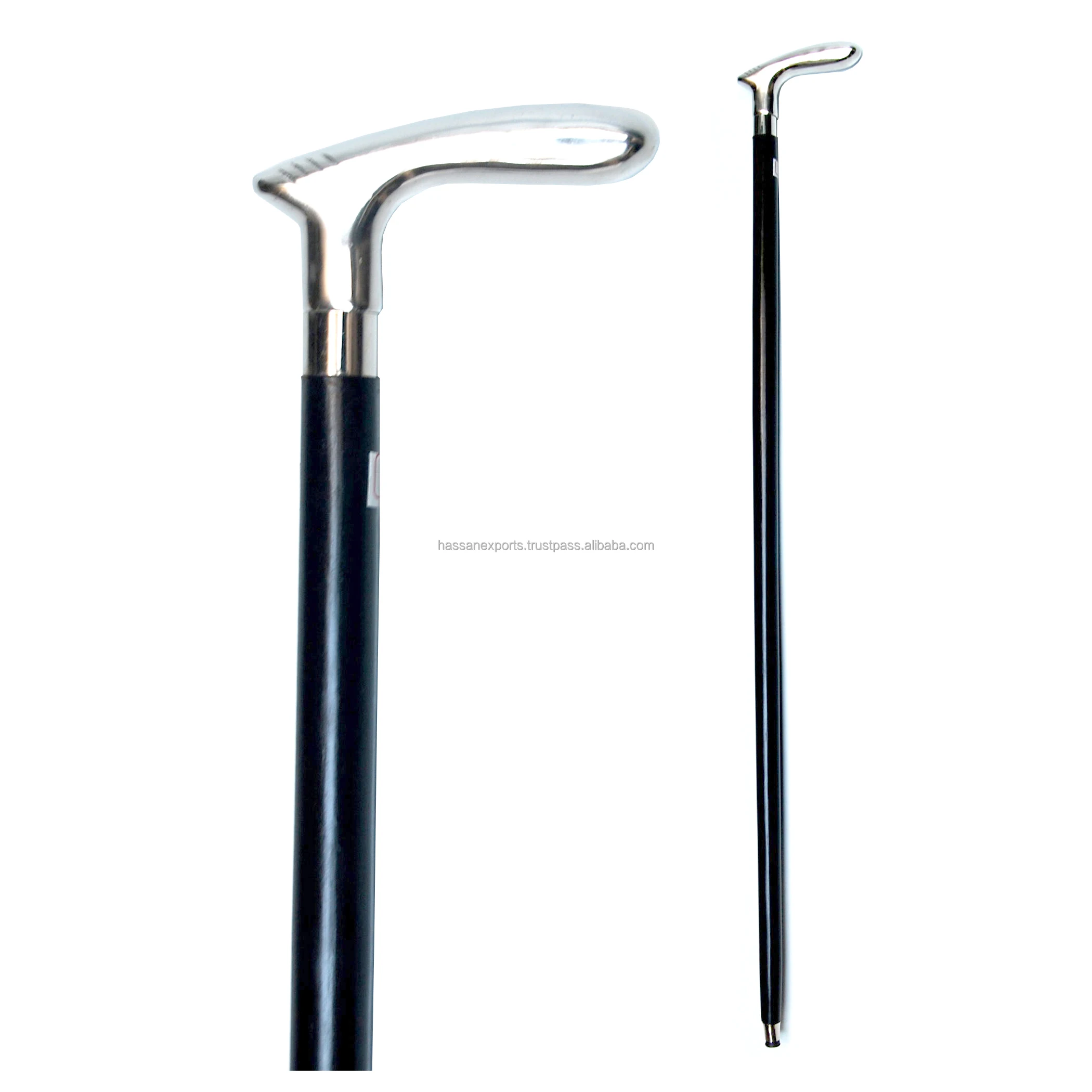 Old Man Use Wooden Walking Stick With Anti Slip Brass Handle Polish