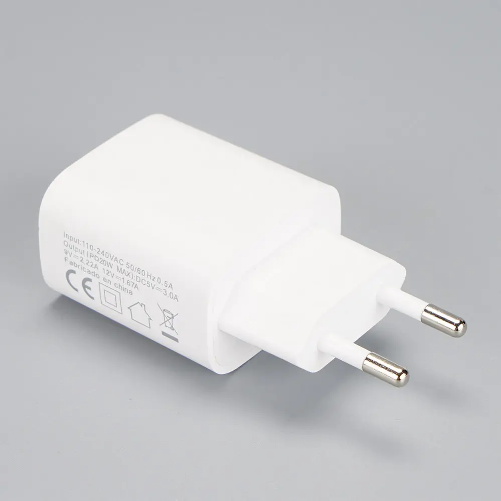 EU/Europe Plug 1 USB Type-C PD20W Max GaN White Travel/Wall charger 110V-230V 2061