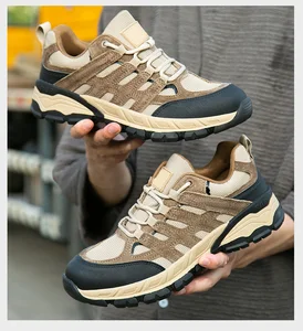 Men's Summer Breathable Steel Toe Work Shoes Lightweight Anti-slip Anti-static Leather Upper Rubber Mesh Insole for Hiking