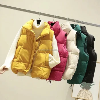 New Fashion Women Padded Vest Jacket Waistcoat Korean Style Sleeveless Winter Warm Loose Solid Color Stand Collar Waistcoat