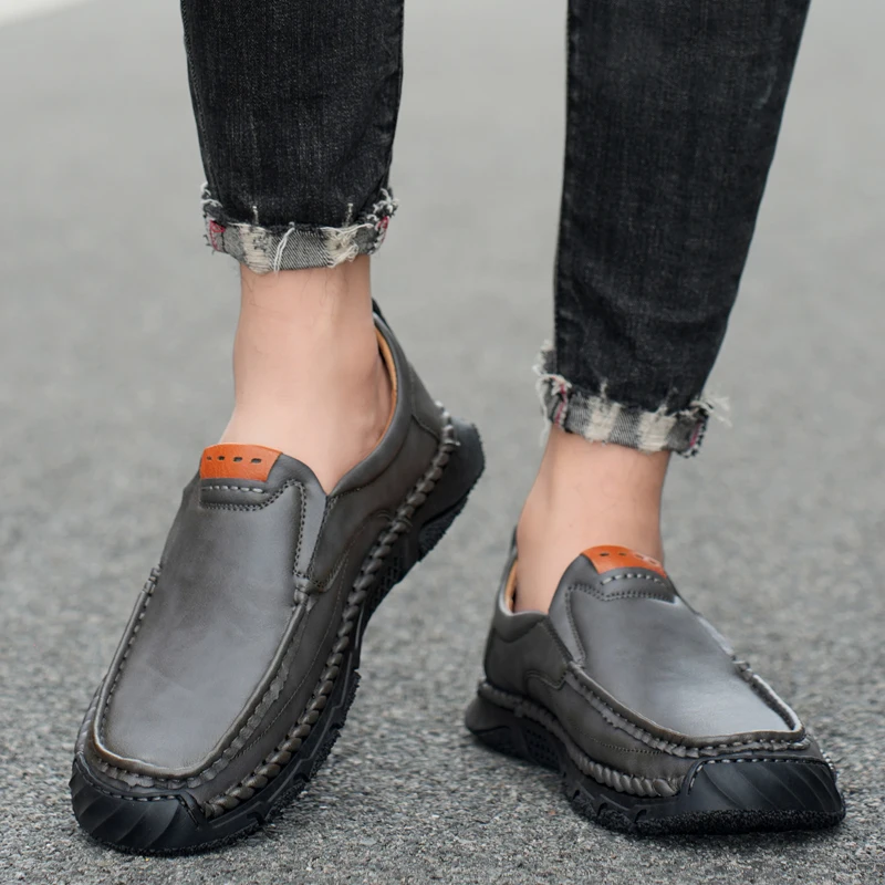 Accept OEM In Ready Stock Large Size Handmade Pure Real Genuine Leather 4 Season Men Loafers