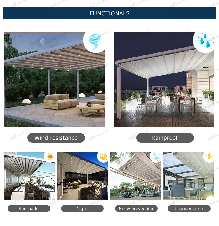 Outdoor Gazebo Awning System Metal Pvc For Swimming Pool Electric Retractable Roof