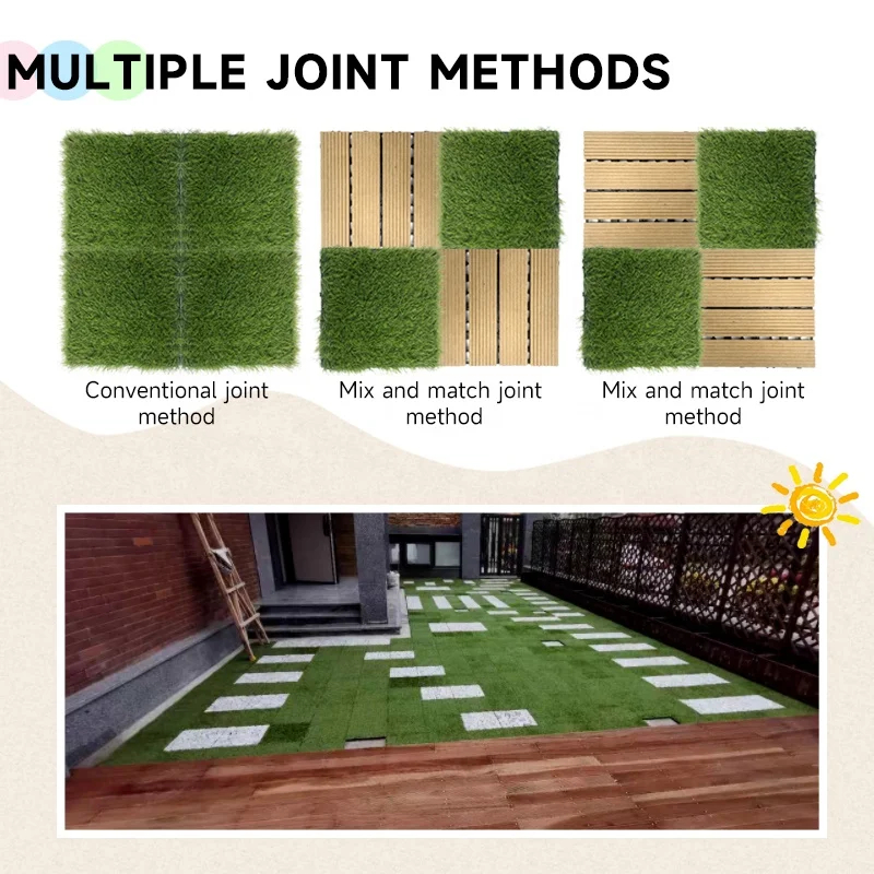 Synthetic Turf Flooring Carpet Grass Tiles Artificial Grass Interlocking Tiles WPC Deck Tiles