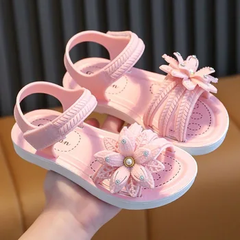 New Summer Slippers Sweet Flower Princess Children's Soft Sole Shoes Cute Girls Sandals Shoes for Kids