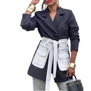 Elegant Vintage Single Breasted Lady Fashion New Streetwear Waist Suit Button Contrast Color For Women