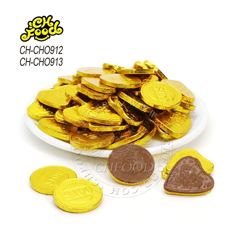 Wholesale Golden Coin and Heart Shape Chocolate Candy Sweets Confectionery Chocolate Halal OEM