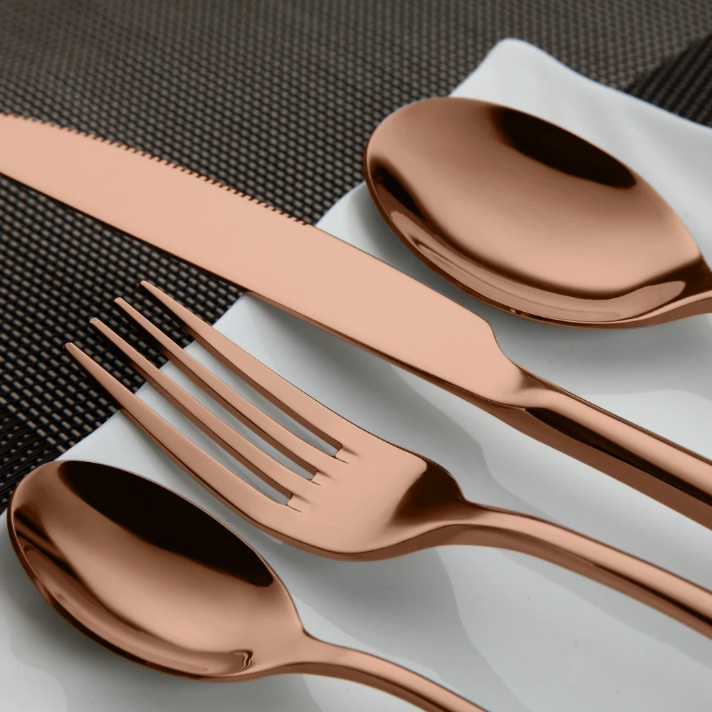 Cheap cutlery dessert spoon teaspoon forks and knives set 5pcs rose gold stainless steel cutlery set flatware sets