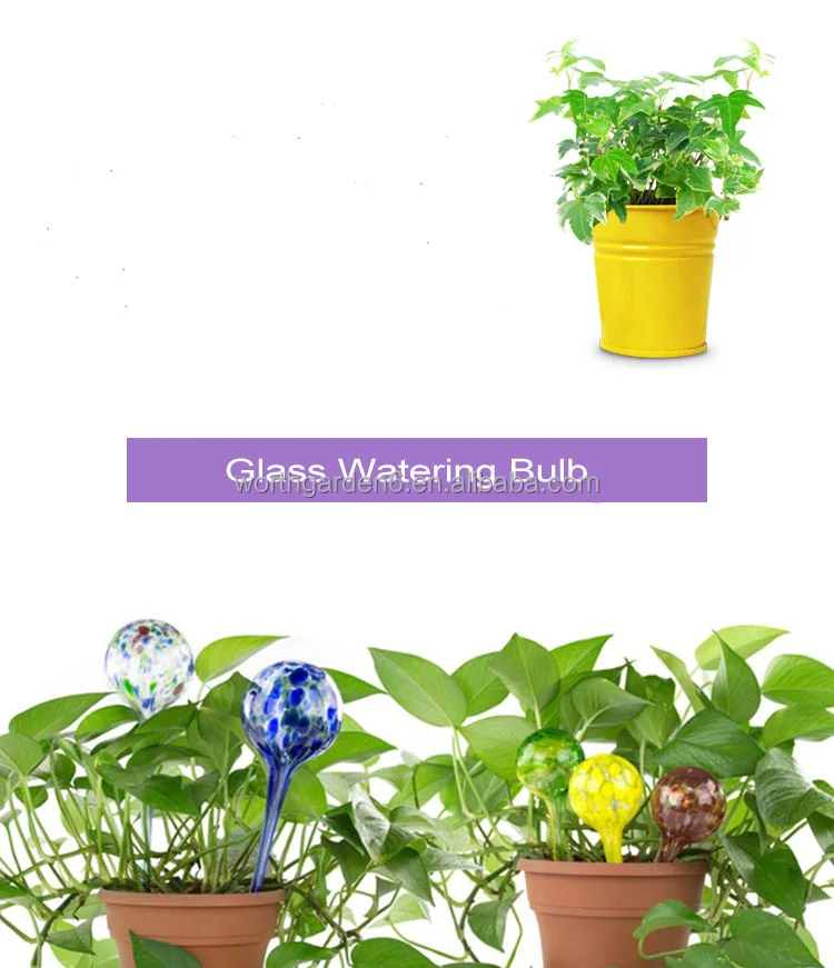 NiHome Bird Spike Plant Watering Globe 2-Pack 10" Light Gradient Hand-Blown Glass Globe Pot Plant Waterer For Home Indoor Outdoor Garden