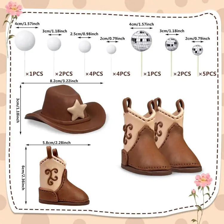 Cowboy Hat and Boot Cake Toppers Disco Ball Cake Topper Western Cowboy Cowgirl Birthday Baby Shower Party Favors