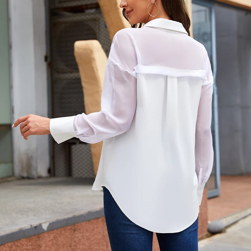 New Arrivals Ladies Office Long Sleeve Shirt Elegant Blouse For Women Sheer Chiffon Blouse 9702