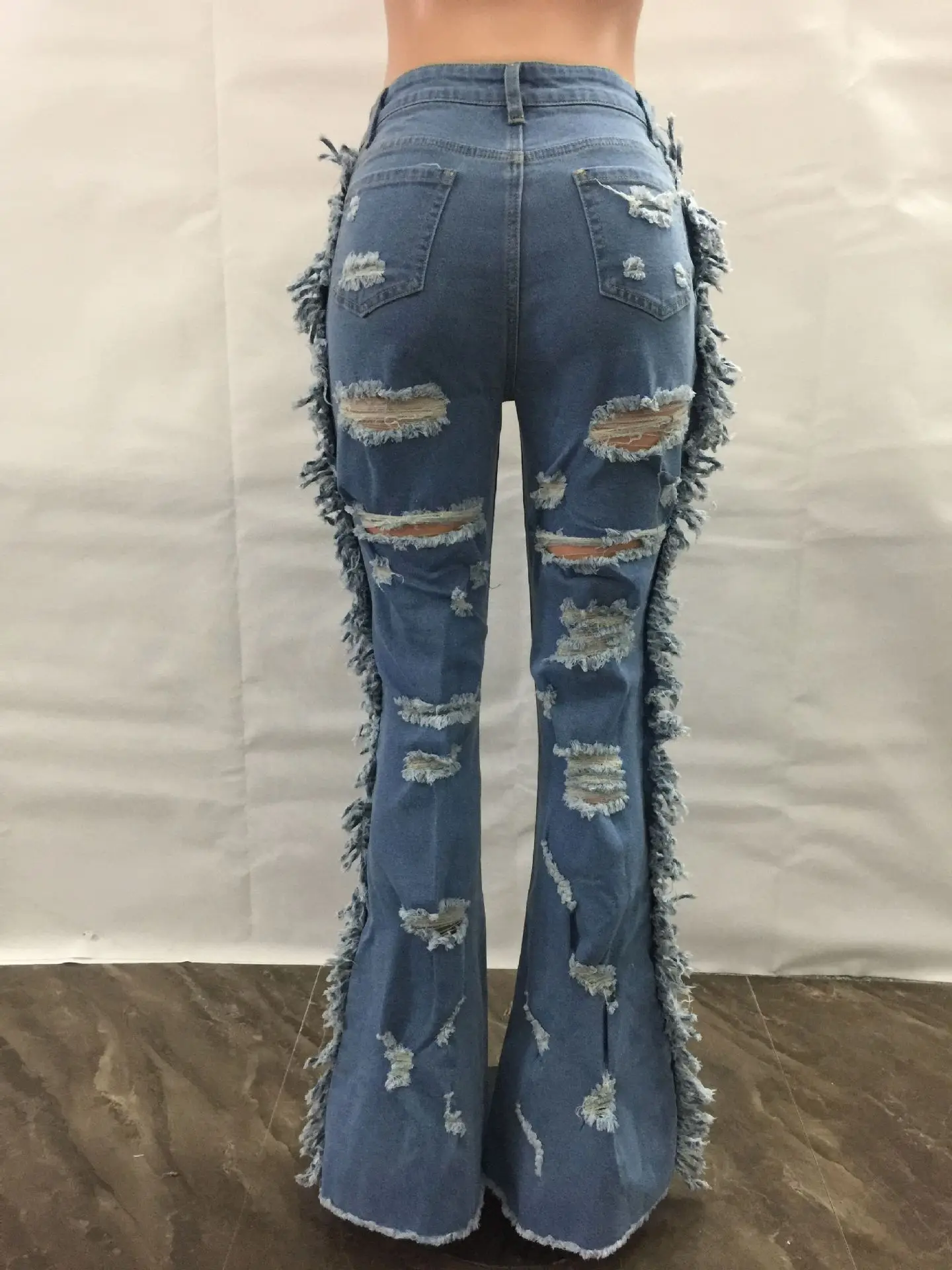 New Arrival European and American Summer Plus Size Women Tassels Ripped Jeans
