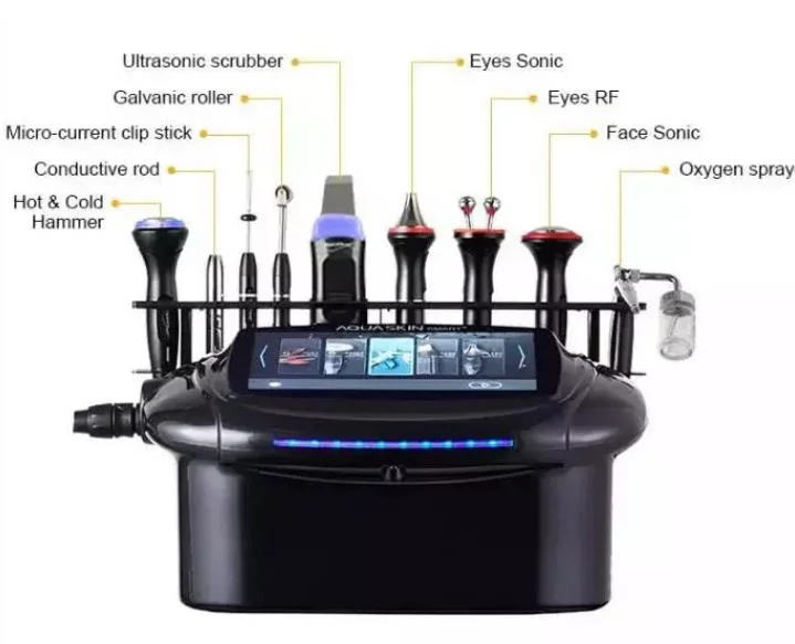 Upgrade your aesthetic services with the AQUA SKIN SMART 9-in-1 facial machine. Featuring hydro dermabrasion, RF, ultrasound, oxygen infusion, and microcurrent technology for deep cleansing, lifting, and skin rejuvenation. Ideal for clinics and beauty salons. AQUA SKIN SMART 9-in-1 Multifunction Facial Machine