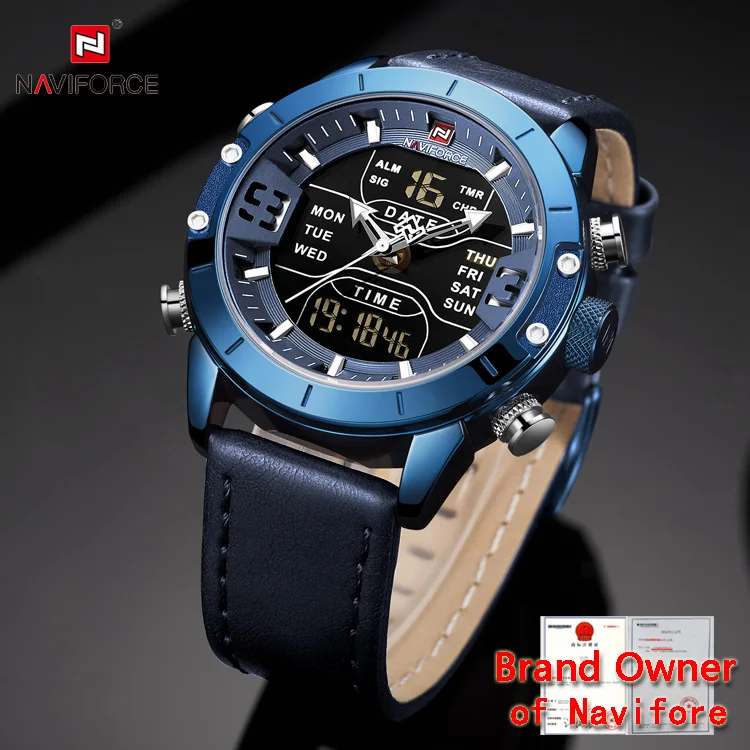 NAVIFORCE 9153L BEBEBE Men Dual Display Wristwatch Top Brand Fashion LED Digital Custom Quartz Watches Reloj
