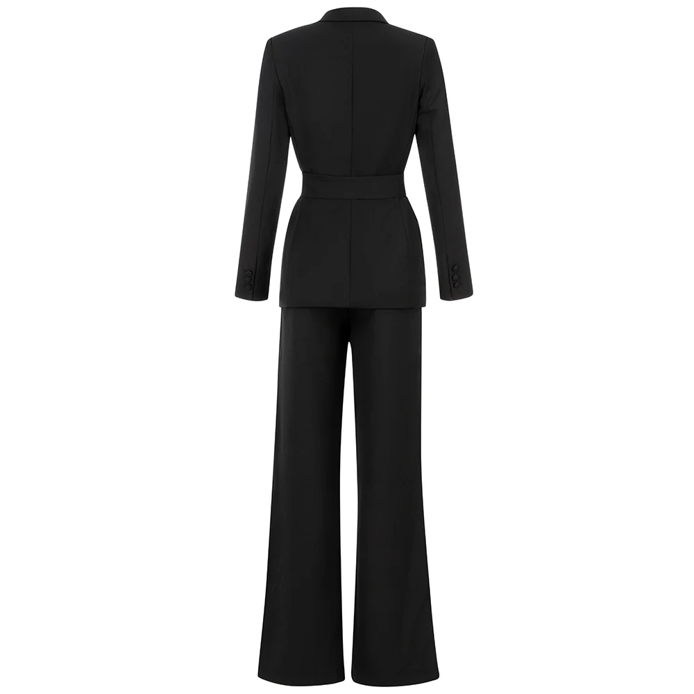 Ladies Deep V-neck Formal Suit Two Piece Sets Elegant Blazer Set With ...