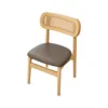 Legno Massello Naturale - Intreccio in Rattan - Pelle in Microfibra Marrone