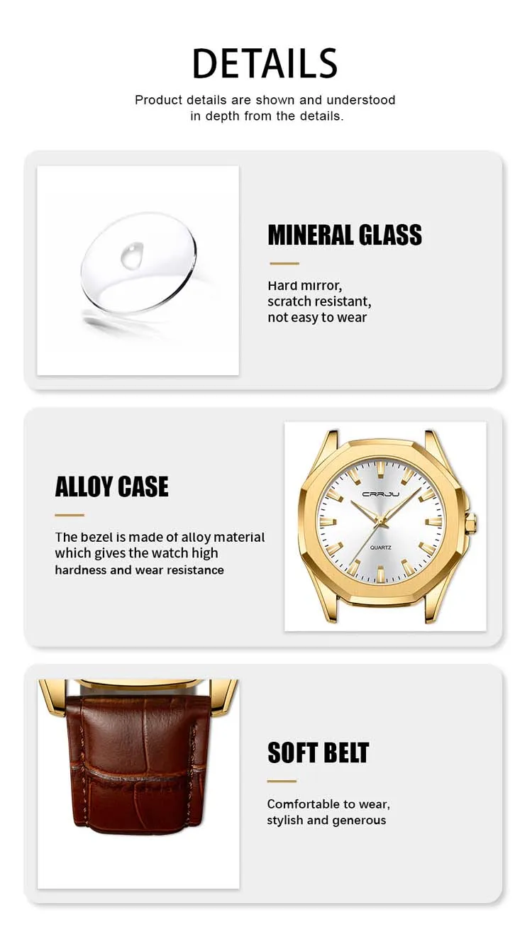 CRRJU 5015 Charming Classic Male Quartz Watch Latest Japan Movement Water Proof Luminous Vintage Business Watch Design