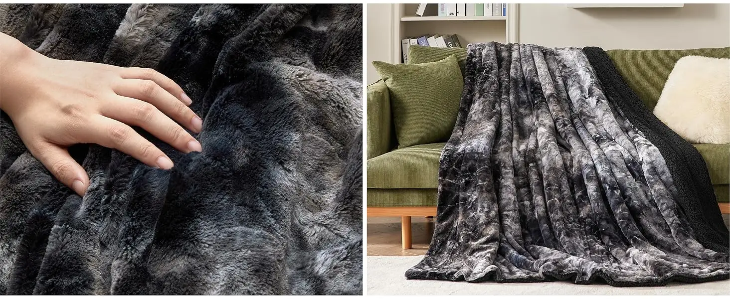 Cozy Soft Knitted Solid Faux Fur Throw Blanket Thick Sherpa Fleece 100% Polyester Anti-Dust Mite Men Women Winter Warm Modern