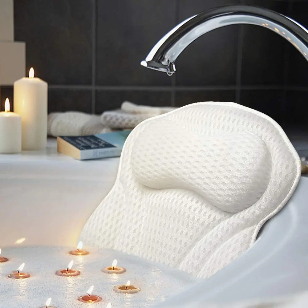 Almohada de bañera suave y gruesa de malla de aire 4D, almohada de soporte para espalda y cuello, cojín de Spa para bañera, almohada de baño con reposacabezas relajante