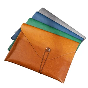 Custom Men Woman PU Leather Multifunction Office Documents Bags A4 Paper File Pouch Envelope Bag Conference
