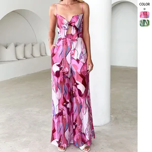 Strap Sexy Printed Jumpsuits Camisole Bow Ties Jumpsuit for Women