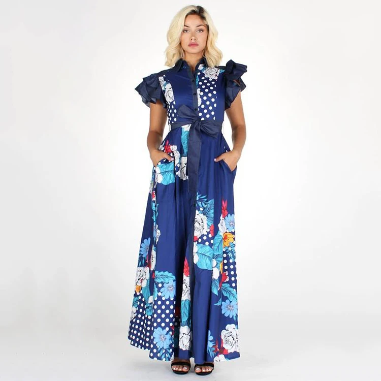 Vestido estampado manga larga cuello chino split leg – Lumen Honduras