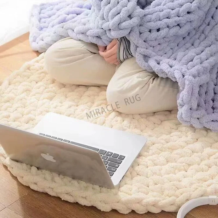 Luxuriöse Schlafzimmer-strickdecke,Grob Gestrickte Geflochtene Decke,Grob Geknotete King-size-decken,Maßgefertigte Lila Überwürfe,Chenille-decken
