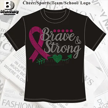 New Arrival Pink Ribbon Hot Fix Iron on Crystal Transfer Design Custom Brave Style Hotfix Rhinestone Transfer for T-Shirt