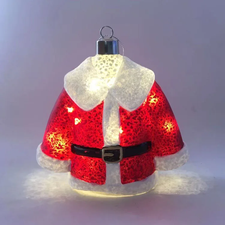 Led light up red hanging Christmas blown mercury glass life clothes jacket Santa Claus coat ornaments details