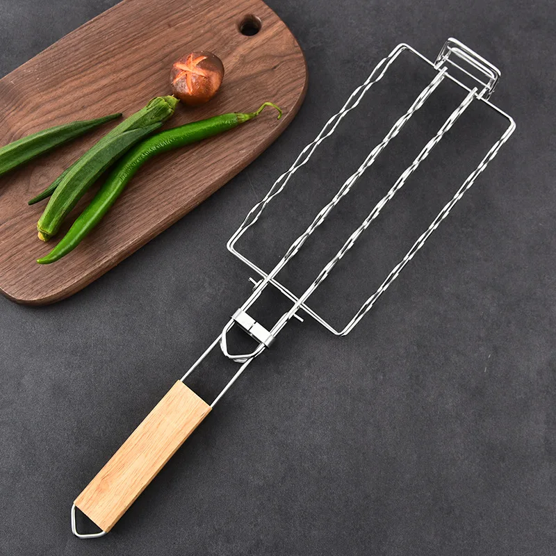 Sausage BBQ Net 304 Stainless Steel Hot Dog Grill Detachable Folding Portable BBQ Net Clip