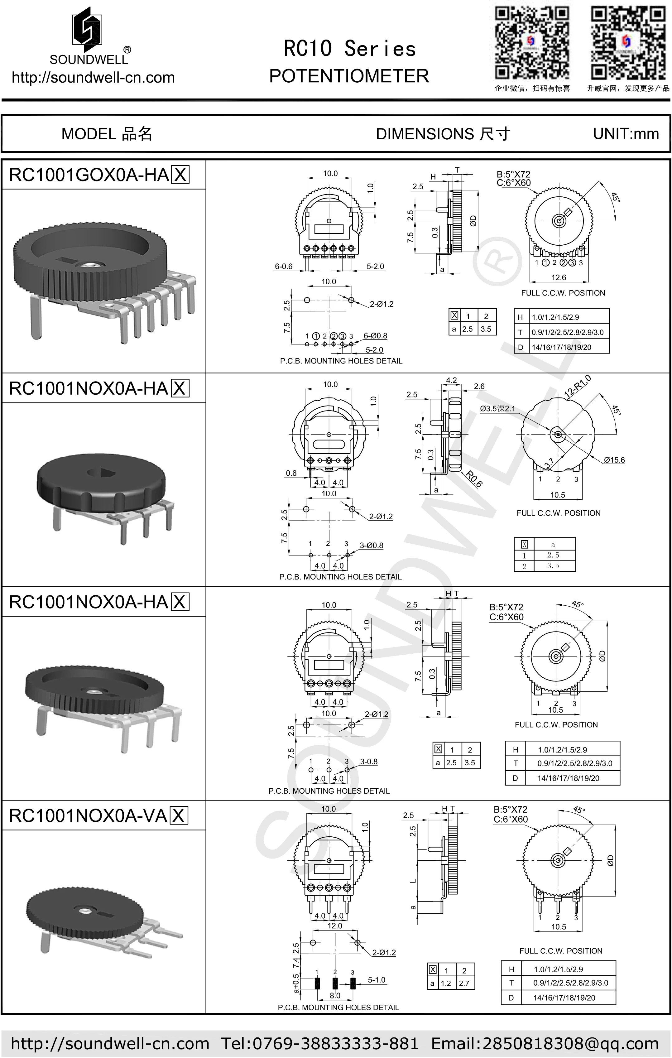 Rc10 Thumb-wheel Potentiometer Vertical Potentiometer Volume 