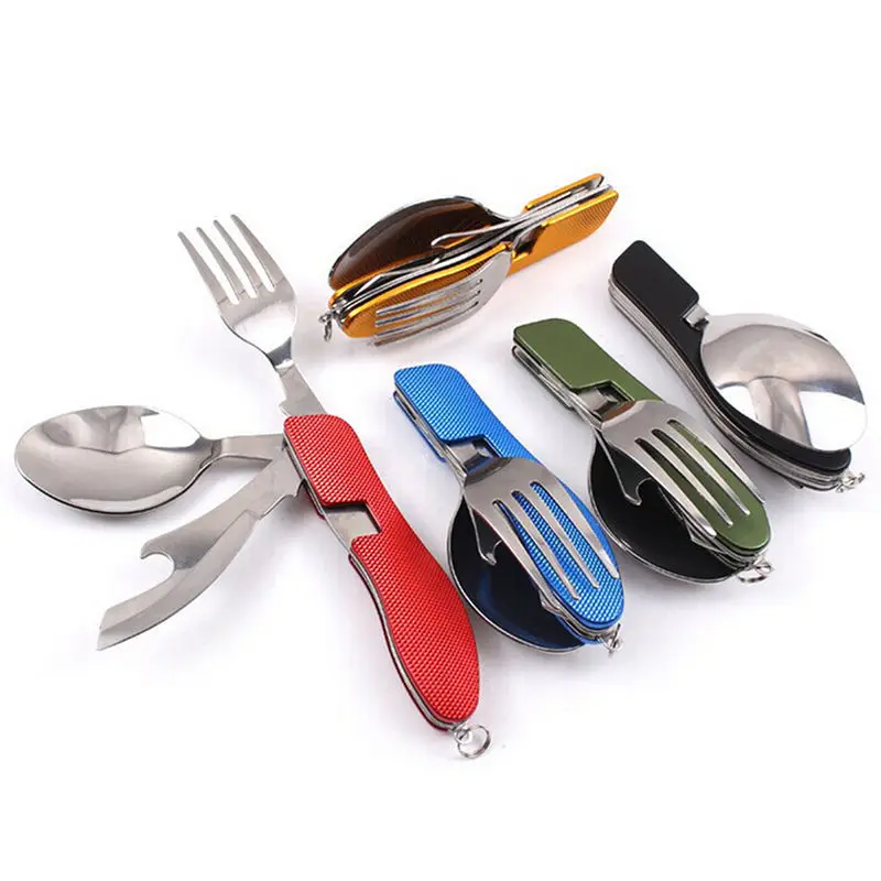 Rancheng Multifunction Folding Tableware Stainless Steel Spoon Fork Set Picnic Outdoor Camping Cutlery Kitchen Tools 